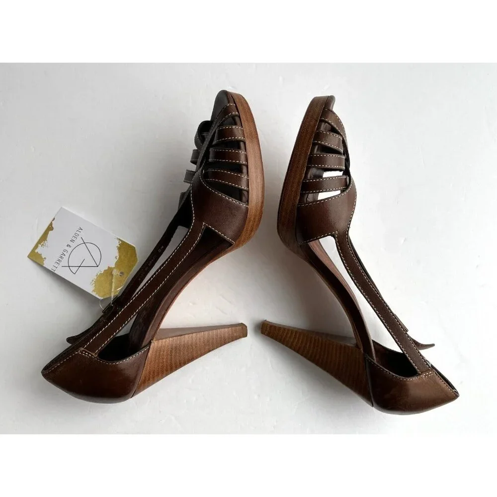 Michael Kors Brown Woven Strappy Wooden Heels, Size 8 (US)